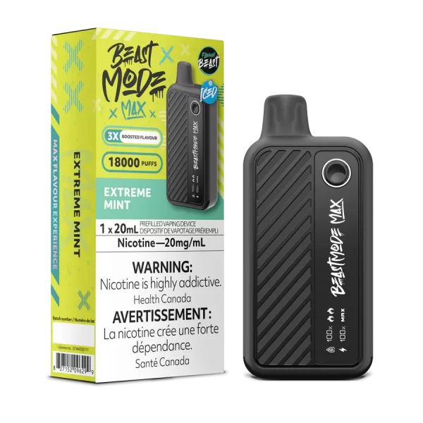 Extreme Mint Flavour Beast Mode Max 18000 Puff Rechargeable Disposable Unleash the beast with the new fan-favourite Flavour Beast disposable! Elevate your vaping experience with the next-generation Flavour Beast 18K Disposable E-Cig. This premium, rechargeable disposable vape device takes performance to the max. Offered in 20mg Key Features: Beast Mode Activation (Switch between 3 different Beast modes) 18000 puffs Battery and E-liquid indicator Adjustable Airflow OLED Screen 20ml