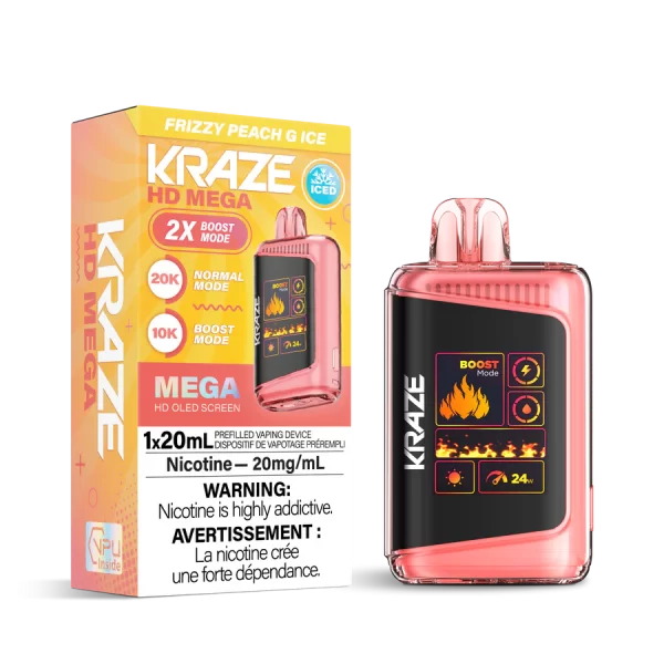 KRAZE MEGA 20K FRIZZY PEACH G ICE DISPOSABLE VAPE